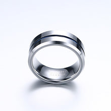 Load image into Gallery viewer, Men&#39;s Wedding Band Tungsten Rings Groove Ring Carbide Blue Line