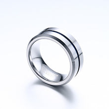 Load image into Gallery viewer, Men&#39;s Wedding Band Tungsten Rings Groove Ring Carbide Blue Line