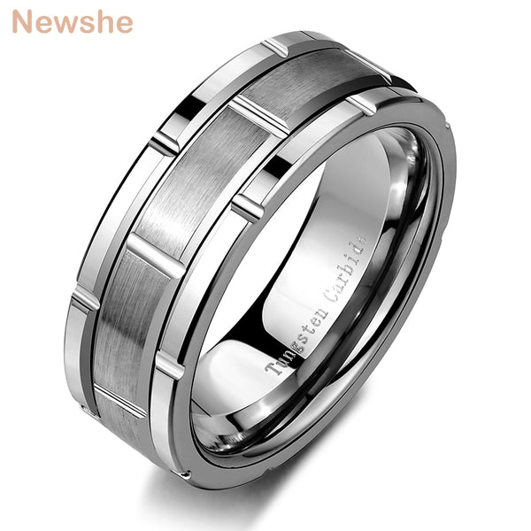 Newshe Tungsten Men Ring 8mm Brick Pattern Brushed Bands For Him