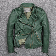 Load image into Gallery viewer, Motorcycle Women Leather Jackets Dark Green Sheepskin