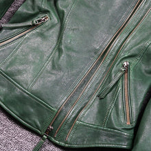 Load image into Gallery viewer, Motorcycle Women Leather Jackets Dark Green Sheepskin