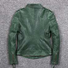 Load image into Gallery viewer, Motorcycle Women Leather Jackets Dark Green Sheepskin