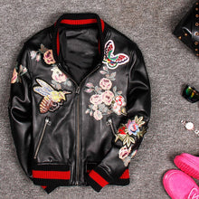 Load image into Gallery viewer, Short Women Leather Jackets Sheepskin Baseball