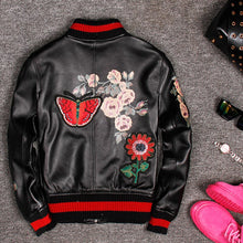 Load image into Gallery viewer, Short Women Leather Jackets Sheepskin Baseball