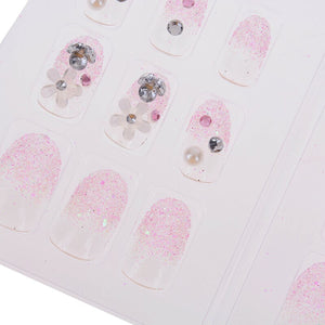 Nude Pink Full Cover  Flower Nail Tips Salon Acrylic Nail Art Natural