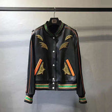 Load image into Gallery viewer, O neck coat women spring new brand genuine leather jacket diamond
