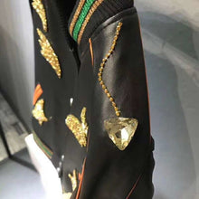 Load image into Gallery viewer, O neck coat women spring new brand genuine leather jacket diamond