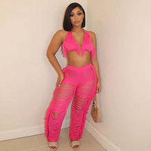 Load image into Gallery viewer, Knitted Straight Pants for Women Hipster Tassel Hollow Out High-Waist