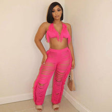 Load image into Gallery viewer, Knitted Straight Pants for Women Hipster Tassel Hollow Out High-Waist