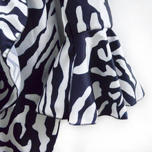 Load image into Gallery viewer, Elegant Women's Dress Black White Stripe Flare Sleeve Ruffle