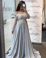 Load image into Gallery viewer, Off The Shoulder Moroccan Kaftan Evening Dresses Illusion Sleeves Gold