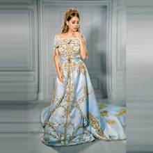 Load image into Gallery viewer, Off The Shoulder Sky Blue A line Moroccan Kaftan Evening Dresses