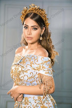 Load image into Gallery viewer, Off The Shoulder Sky Blue A line Moroccan Kaftan Evening Dresses