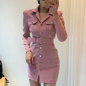 One Piece Dress Temperament Suit Collar Single Breasted