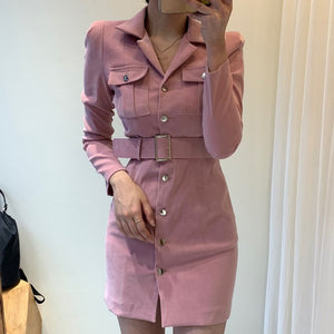 One Piece Dress Temperament Suit Collar Single Breasted