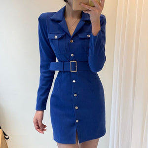 One Piece Dress Temperament Suit Collar Single Breasted