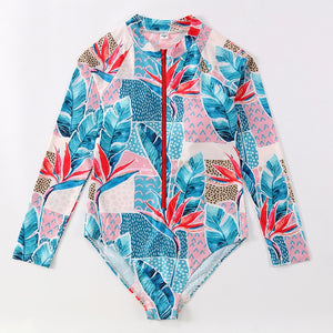 One Piece Swimsuit Parent child Swimwear Women Print Long Sleeve