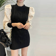 Load image into Gallery viewer, One Piece Woman Mini Dress Chic Puff Sleeve Slim Short Knitted