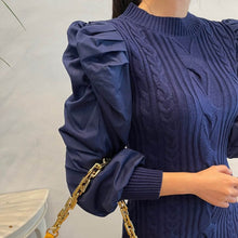 Load image into Gallery viewer, One Piece Woman Mini Dress Chic Puff Sleeve Slim Short Knitted