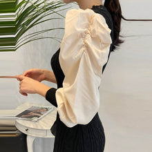 Load image into Gallery viewer, One Piece Woman Mini Dress Chic Puff Sleeve Slim Short Knitted