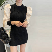 Load image into Gallery viewer, One Piece Woman Mini Dress Chic Puff Sleeve Slim Short Knitted