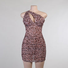 Load image into Gallery viewer, One Shoulder leopard Mini Dress Stretchy luched Sexy Club Wear Women - Sophornlilly