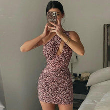 Load image into Gallery viewer, One Shoulder leopard Mini Dress Stretchy luched Sexy Club Wear Women - Sophornlilly