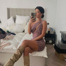 Load image into Gallery viewer, One Shoulder leopard Mini Dress Stretchy luched Sexy Club Wear Women - Sophornlilly