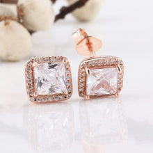 Load image into Gallery viewer, Original 925 Sterling Silver Pan Earring Shiny Rose Gold Square With - Sophornlilly