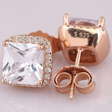 Load image into Gallery viewer, Original 925 Sterling Silver Pan Earring Shiny Rose Gold Square With - Sophornlilly