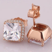 Load image into Gallery viewer, Original 925 Sterling Silver Pan Earring Shiny Rose Gold Square With - Sophornlilly