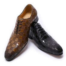 Load image into Gallery viewer, Oxford Men Shoes Business Casual Black Brown Classic Plaid Lace Up