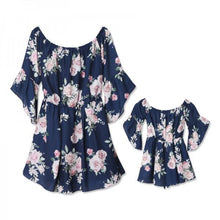 Load image into Gallery viewer, Floral Girl Women Dress Ruffle Off Shoulder Mother Daughter