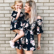 Load image into Gallery viewer, Floral Girl Women Dress Ruffle Off Shoulder Mother Daughter