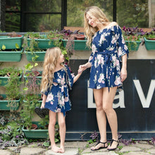 Load image into Gallery viewer, Floral Girl Women Dress Ruffle Off Shoulder Mother Daughter