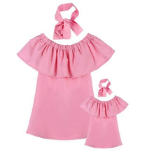 Load image into Gallery viewer, Girl Women Dress Hairband Off Shoulder Ruffle Mother Daughter