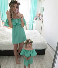 Load image into Gallery viewer, Girl Women Dress Hairband Off Shoulder Ruffle Mother Daughter