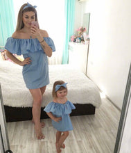Load image into Gallery viewer, Girl Women Dress Hairband Off Shoulder Ruffle Mother Daughter