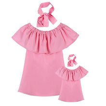 Load image into Gallery viewer, Girl Women Dress Hairband Off Shoulder Ruffle Mother Daughter