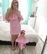 Load image into Gallery viewer, Girl Women Dress Hairband Off Shoulder Ruffle Mother Daughter
