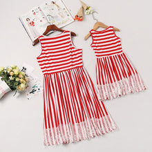 Load image into Gallery viewer, Striped Girl Dress Lace Mom Daughter Dress Family Matching