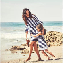 Load image into Gallery viewer, Striped Girl Dress Lace Mom Daughter Dress Family Matching