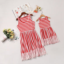 Load image into Gallery viewer, Striped Girl Dress Lace Mom Daughter Dress Family Matching