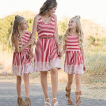 Load image into Gallery viewer, Striped Girl Dress Lace Mom Daughter Dress Family Matching