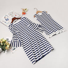 Load image into Gallery viewer, Striped Girl Dress Lace Mom Daughter Dress Family Matching
