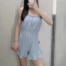 Load image into Gallery viewer, Short Jumpsuit Woman Summer Blue Plaid Ruffle Female - Sophornlilly