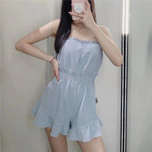 Load image into Gallery viewer, Short Jumpsuit Woman Summer Blue Plaid Ruffle Female - Sophornlilly