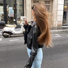 Load image into Gallery viewer, Punk Style Thin Fashion Coat Winter Black Faux Leather