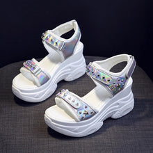 Load image into Gallery viewer, PU Leather Hollow Shallow Rivet Wedge Sandals Fashion Laser Hook &amp;