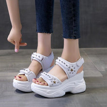 Load image into Gallery viewer, PU Leather Hollow Shallow Rivet Wedge Sandals Fashion Laser Hook &amp;